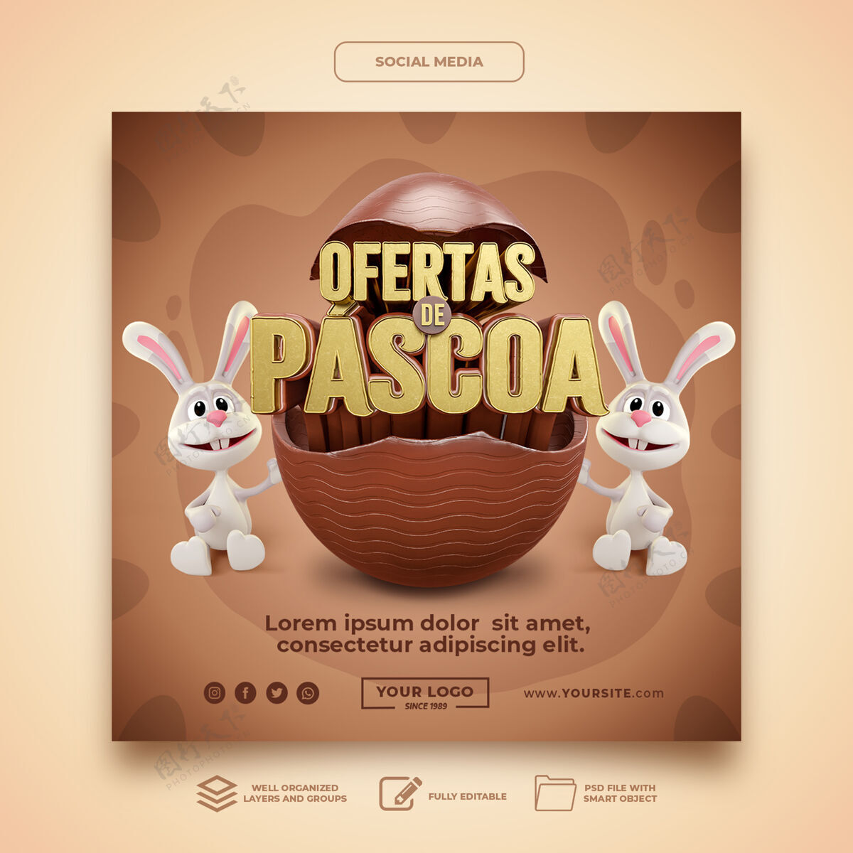 横幅社交媒体复活节提供在巴西三维渲染兔子蛋模板复活节快乐现实社交媒体