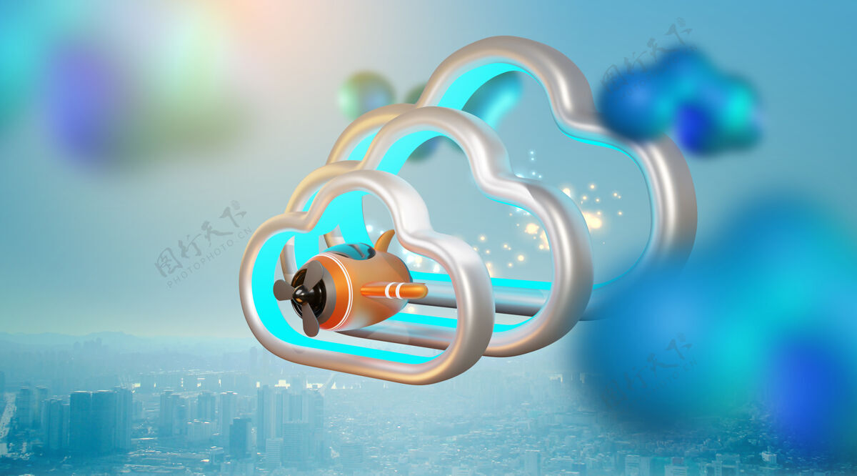 三维渲染玩具飞机在云上的插图3d渲染玩具孩子快乐