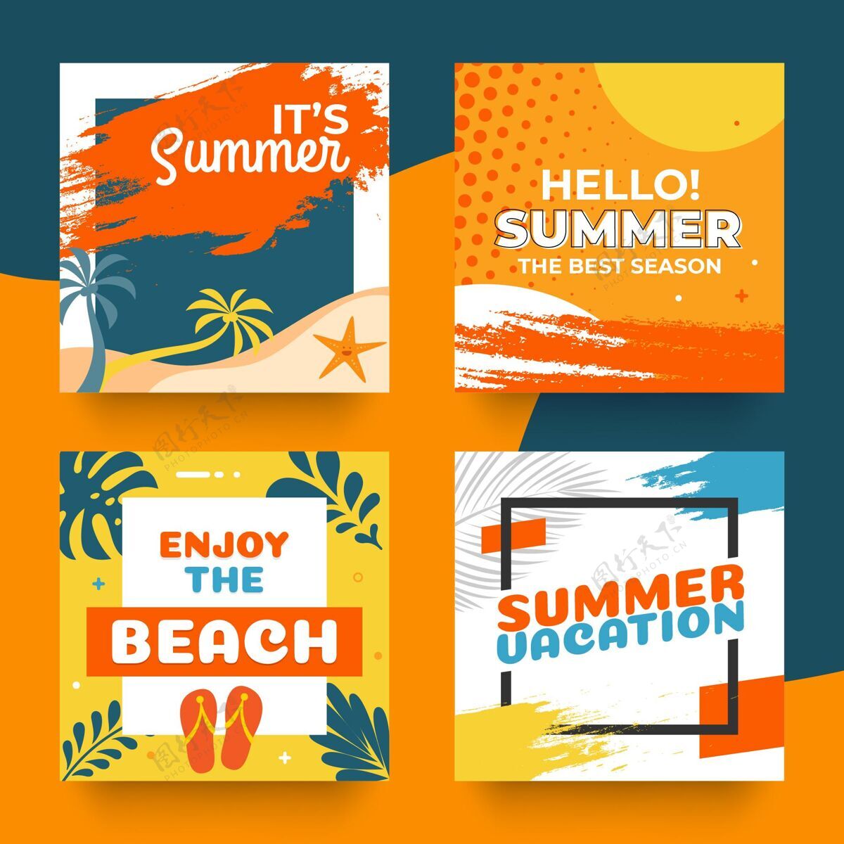 夏季模板平夏instagram帖子集社交媒体收藏平面设计