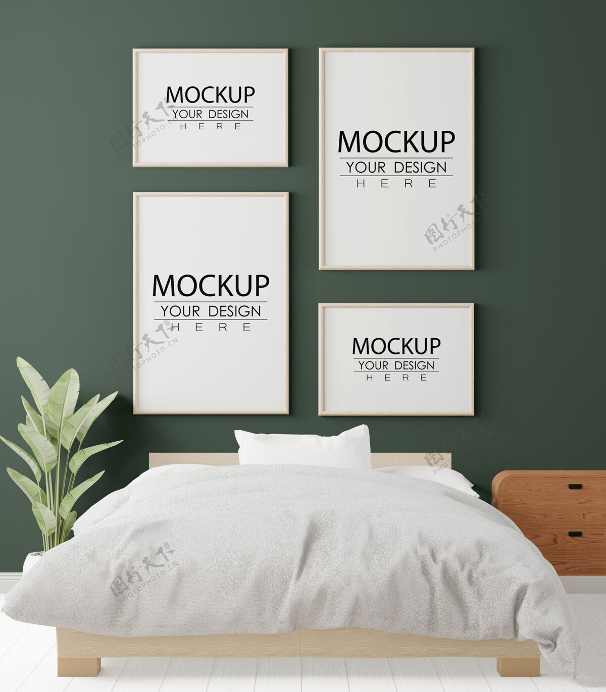 卧室卧室里的海报框架模型装饰品花卉现代室内