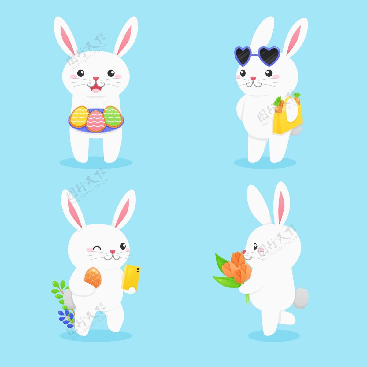 分类复活节兔子系列插图节日设置