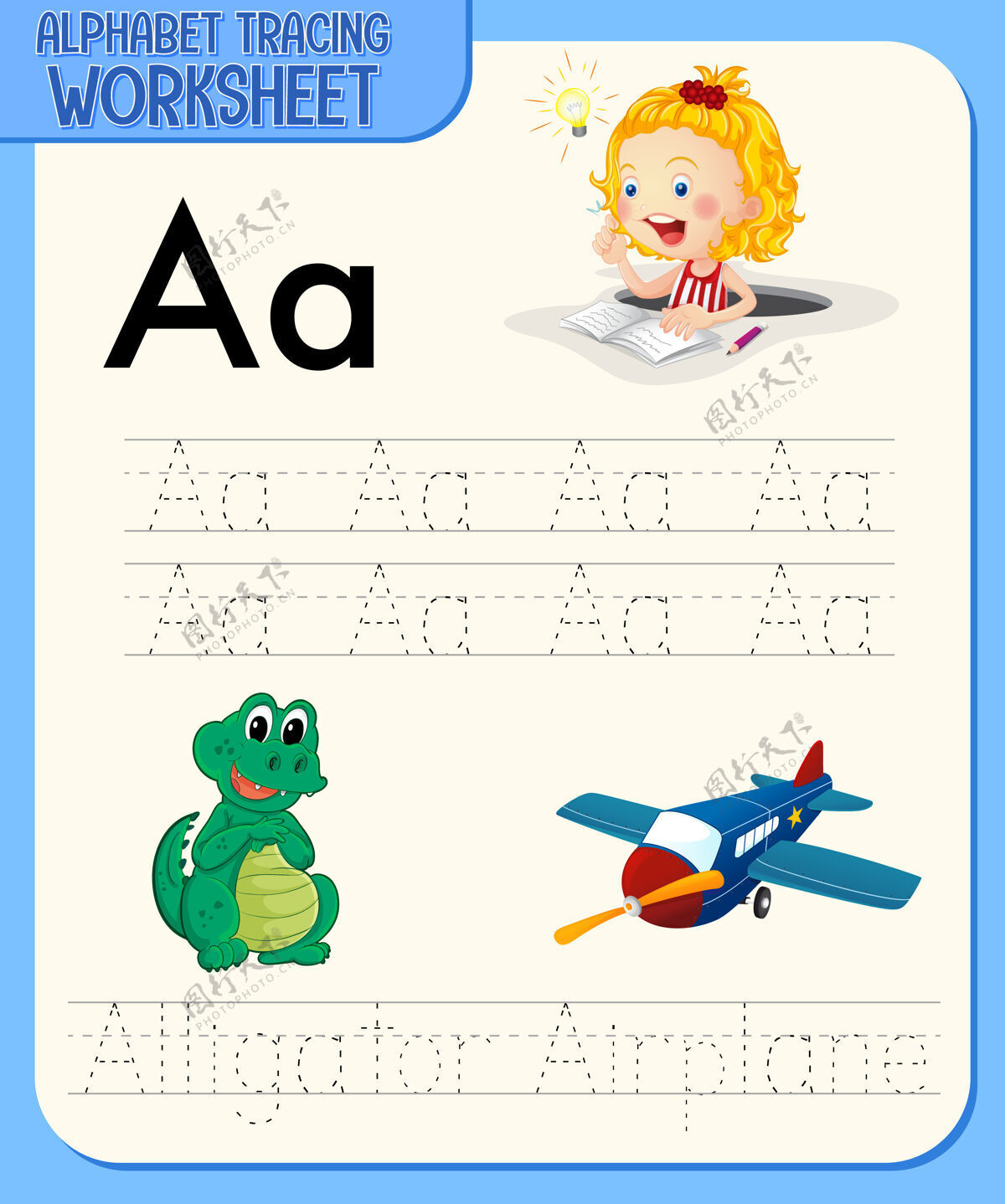 书籍字母表跟踪与字母和词汇工作表练习语言幼儿园