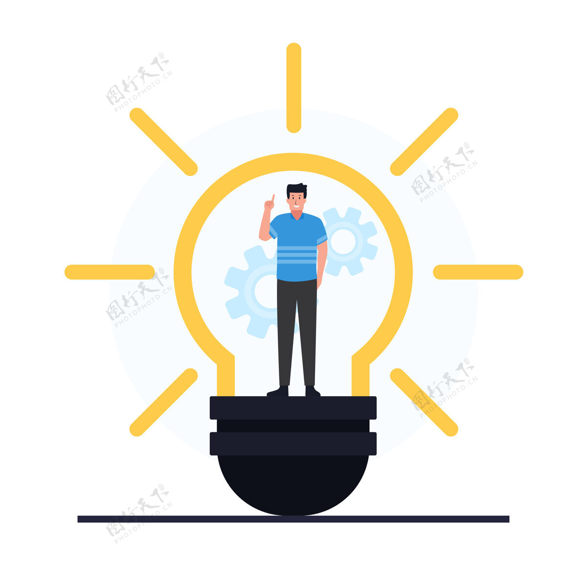 策略男人站在灯泡里比喻解决问题创新领导人