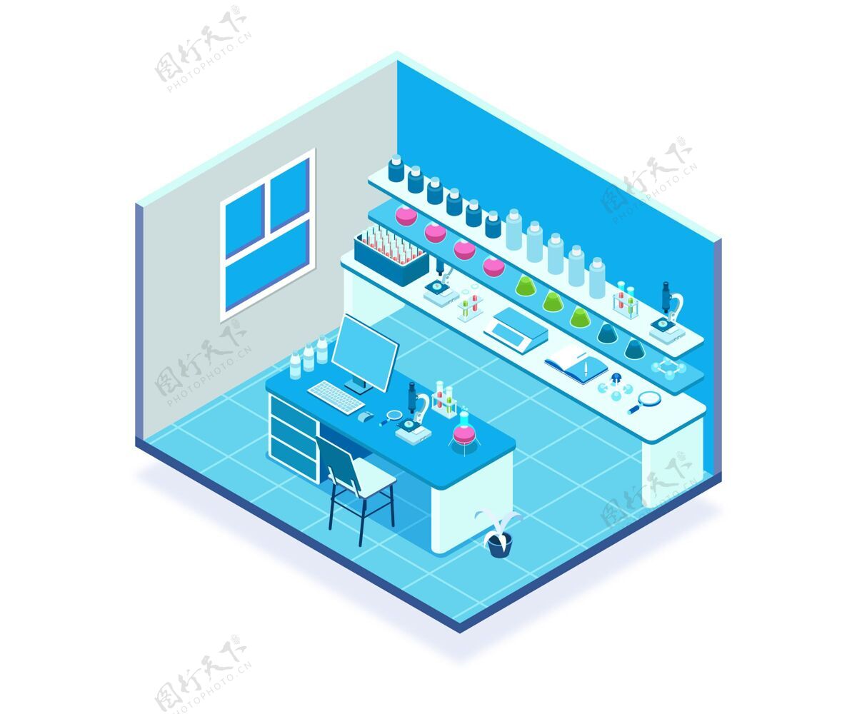 生活方式等轴测实验室实验室烧瓶科学