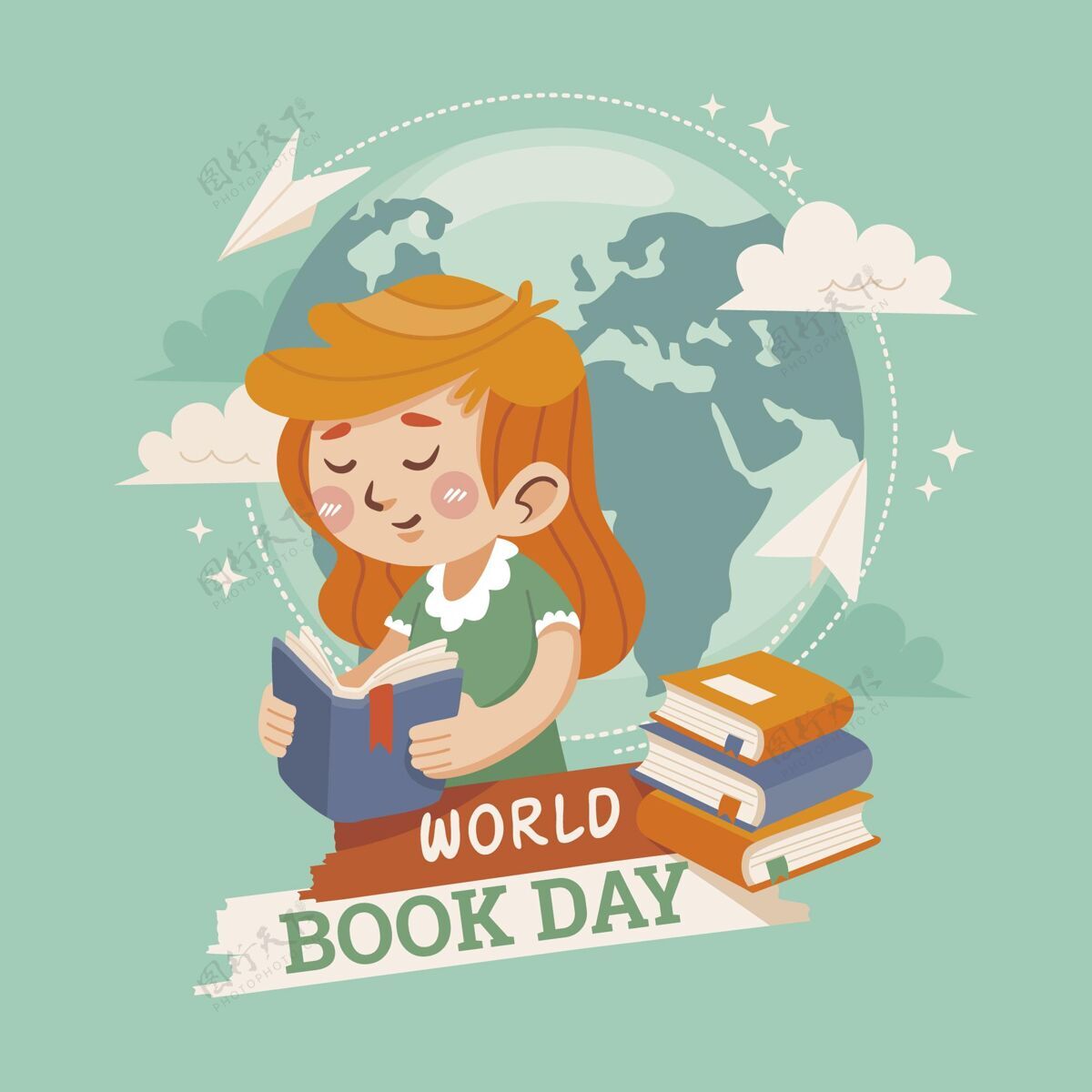庆典手绘世界图书日插图书籍国际活动