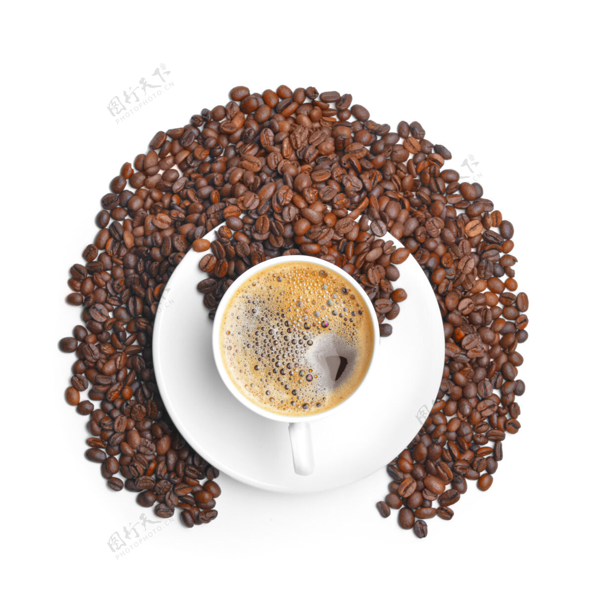 饮料一杯热咖啡和白咖啡豆咖啡杯子热
