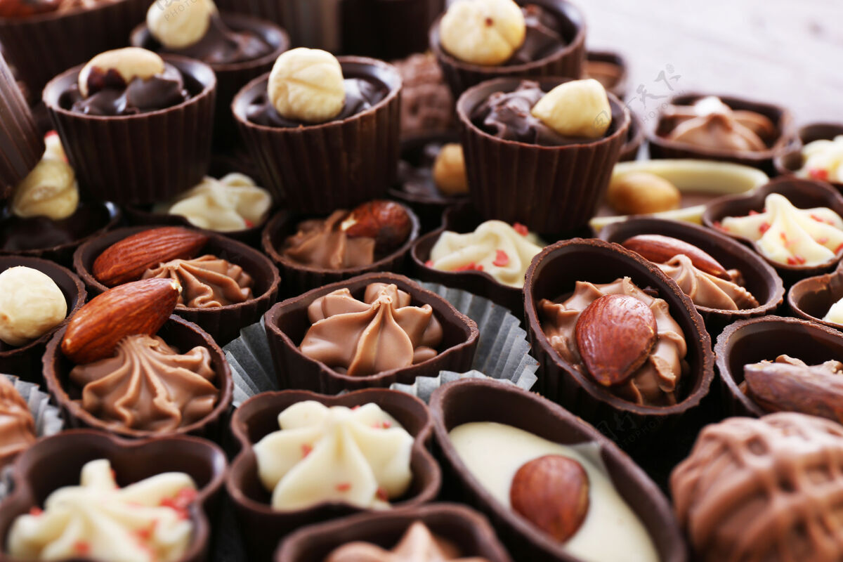 食物美味的巧克力糖果 特写变化甜点糖果