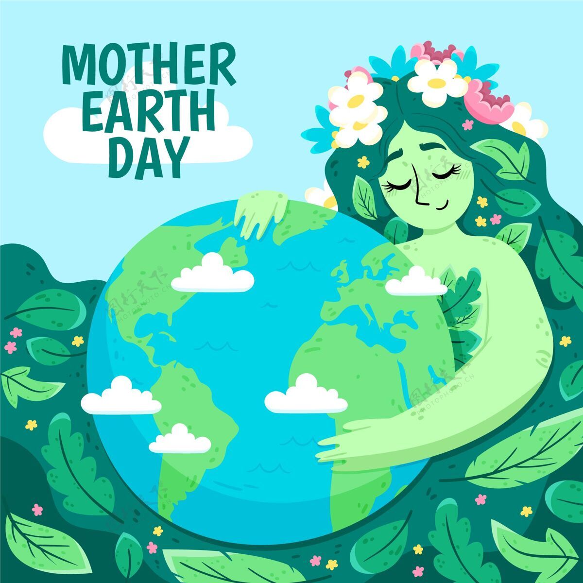 地球母亲卡通地球母亲节插画生态系统地球母亲日全球
