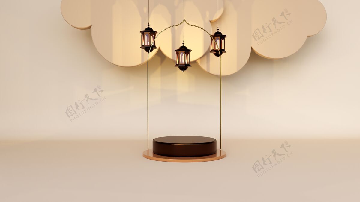 展示抽象背景 模拟场景为斋月穆巴拉克的产品展示理念3d渲染展台斋月明亮