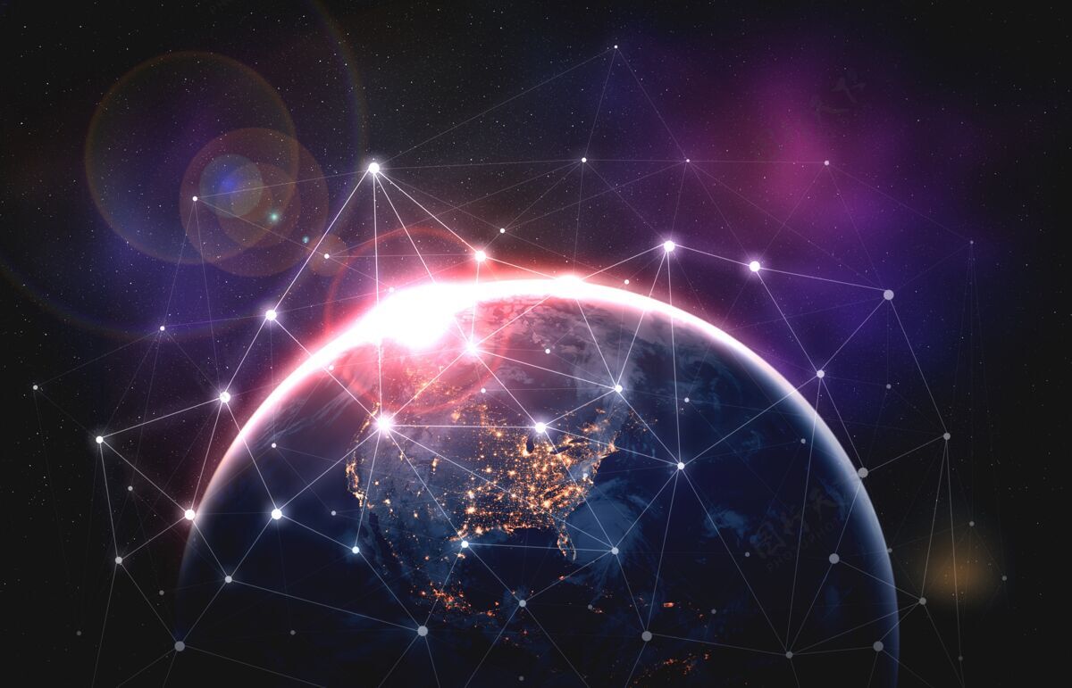 地球全球网络连接 用创新的感知线覆盖地球数据卫星地球