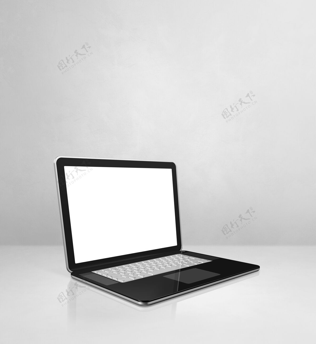 室内笔记本电脑上的白色混凝土办公室场景背景三维插图显示器空白空间网站