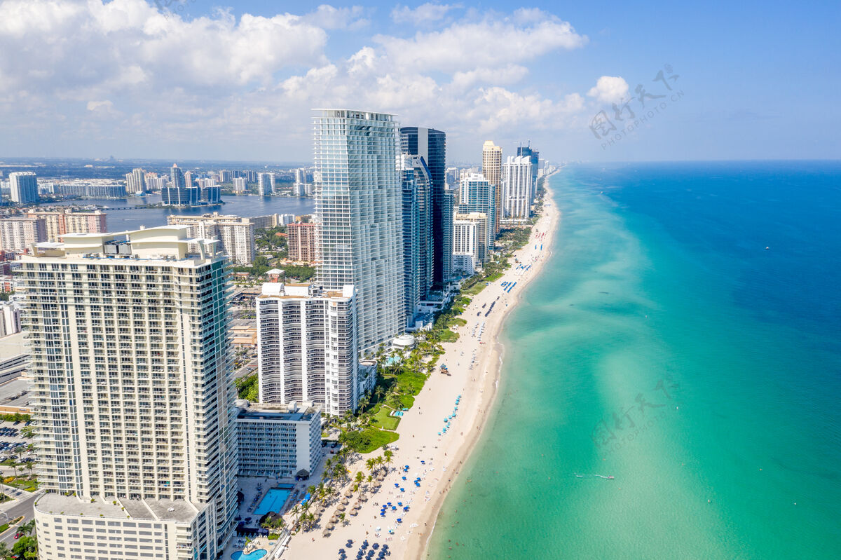 佛罗里达迈阿密海滩 佛罗里达州 美国鸟瞰图摩天大楼美国