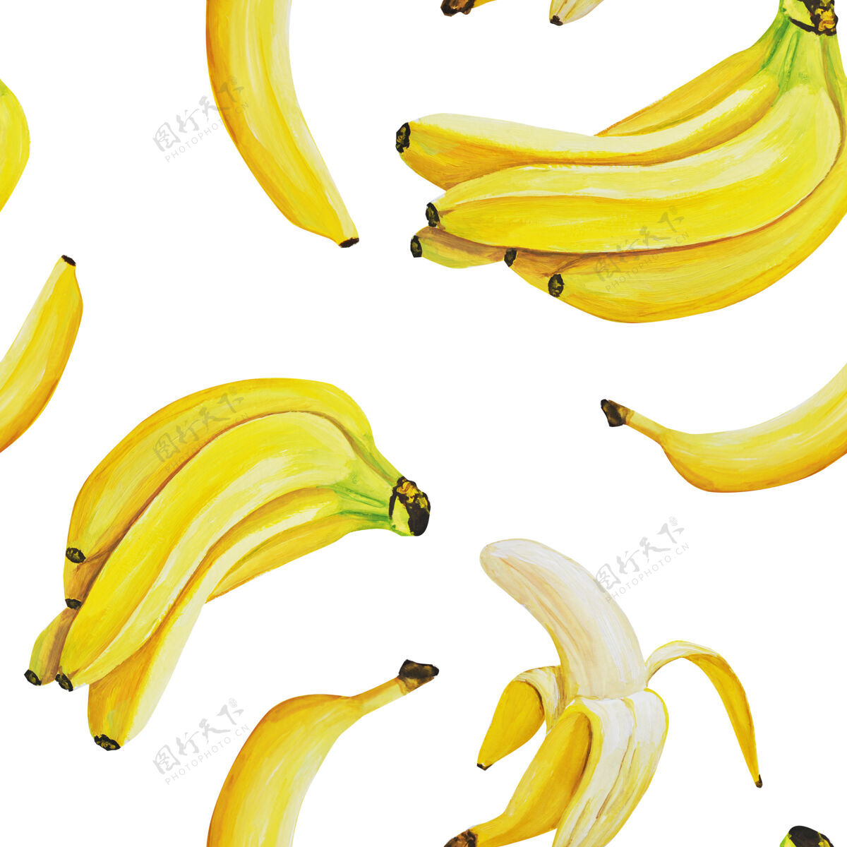 手水彩香蕉图案植物涂鸦新鲜