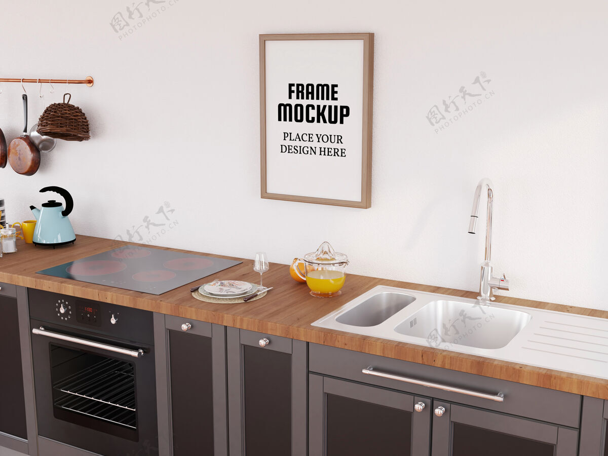 现实相框模型现实的现代厨房装饰框架实物模型厨房