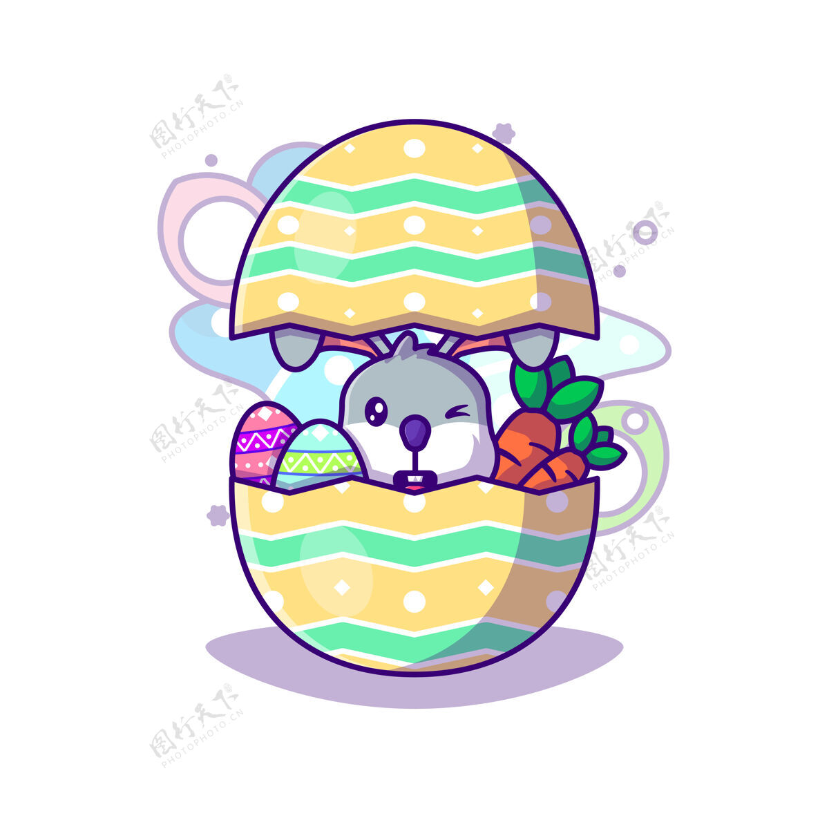 礼物可爱的兔子在鸡蛋里用胡萝卜做复活节矢量图标插图食物传统集