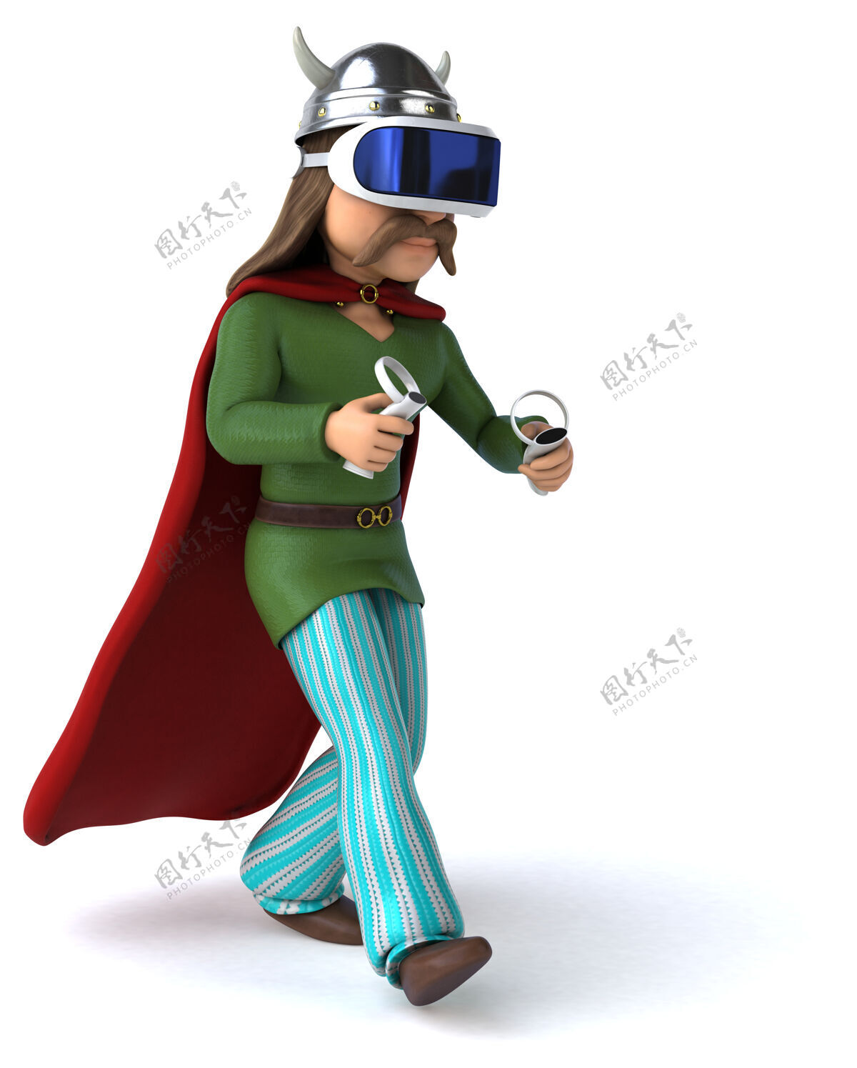 游戏有趣的三维插图高卢与虚拟现实头盔凯尔特人眼镜3d