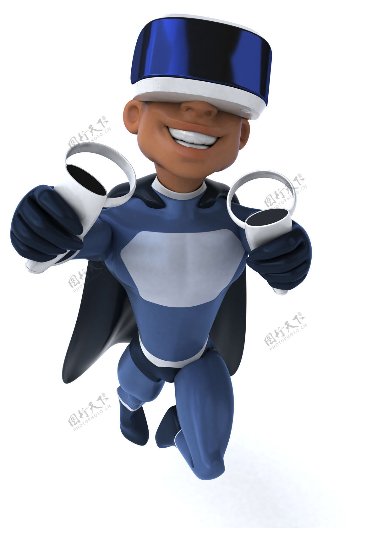 人一个超级英雄与虚拟现实头盔有趣的插图头盔耳机虚拟现实