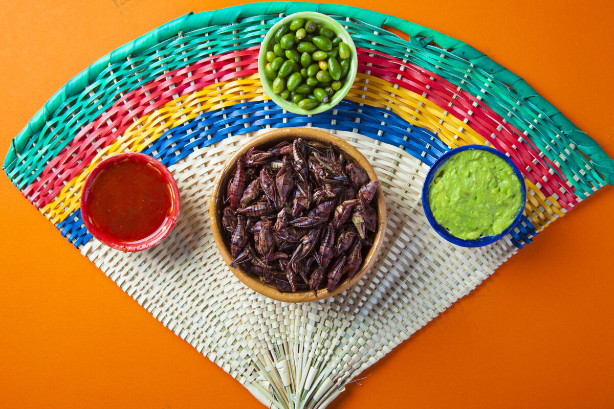 墨西哥蚱蜢小吃.传统的墨西哥菜墨西哥食物旅游料理