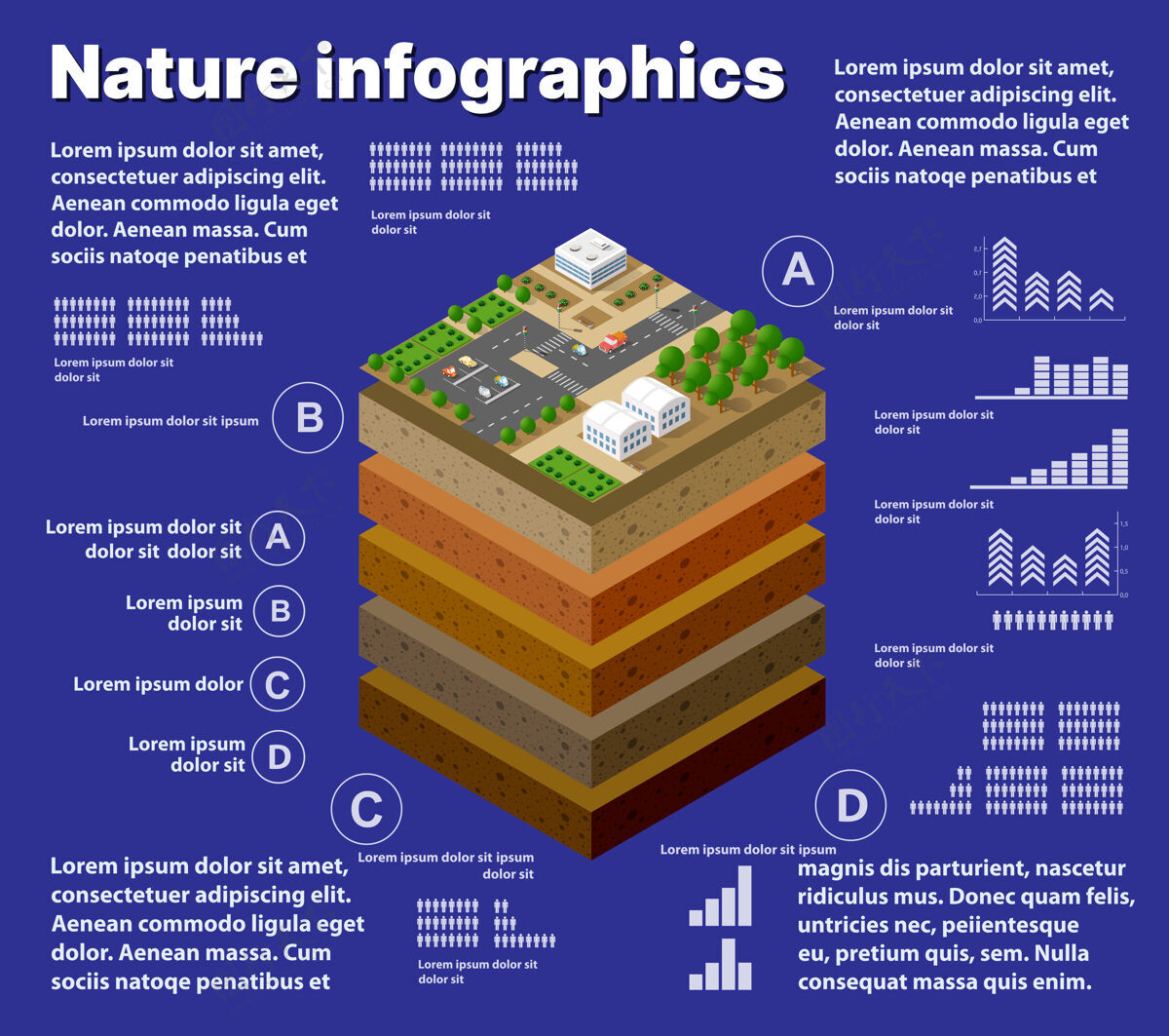 户外信息图自然地质和地下土层下等距切片的自然景观地面地下切片