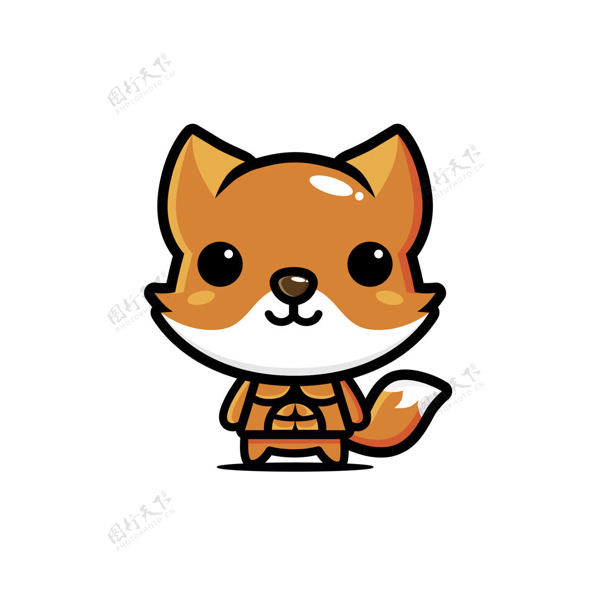 乐趣可爱的狐狸是强壮的 肌肉发达的白色隔离强大卡通人物