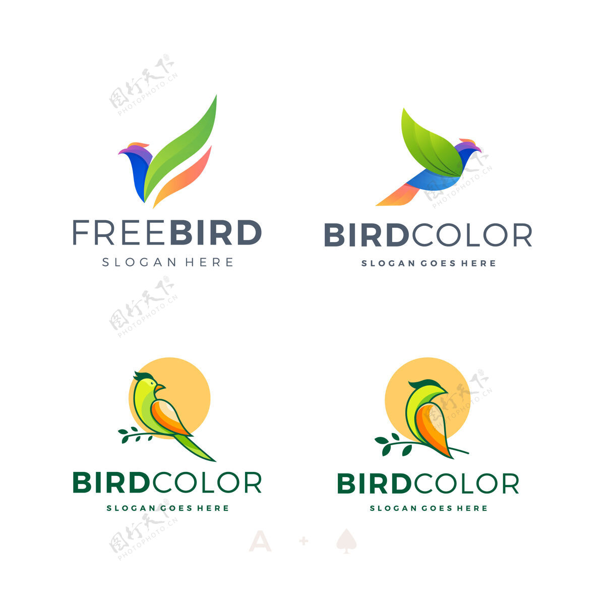 自由集现代彩鸟标志设计公司风格飞行