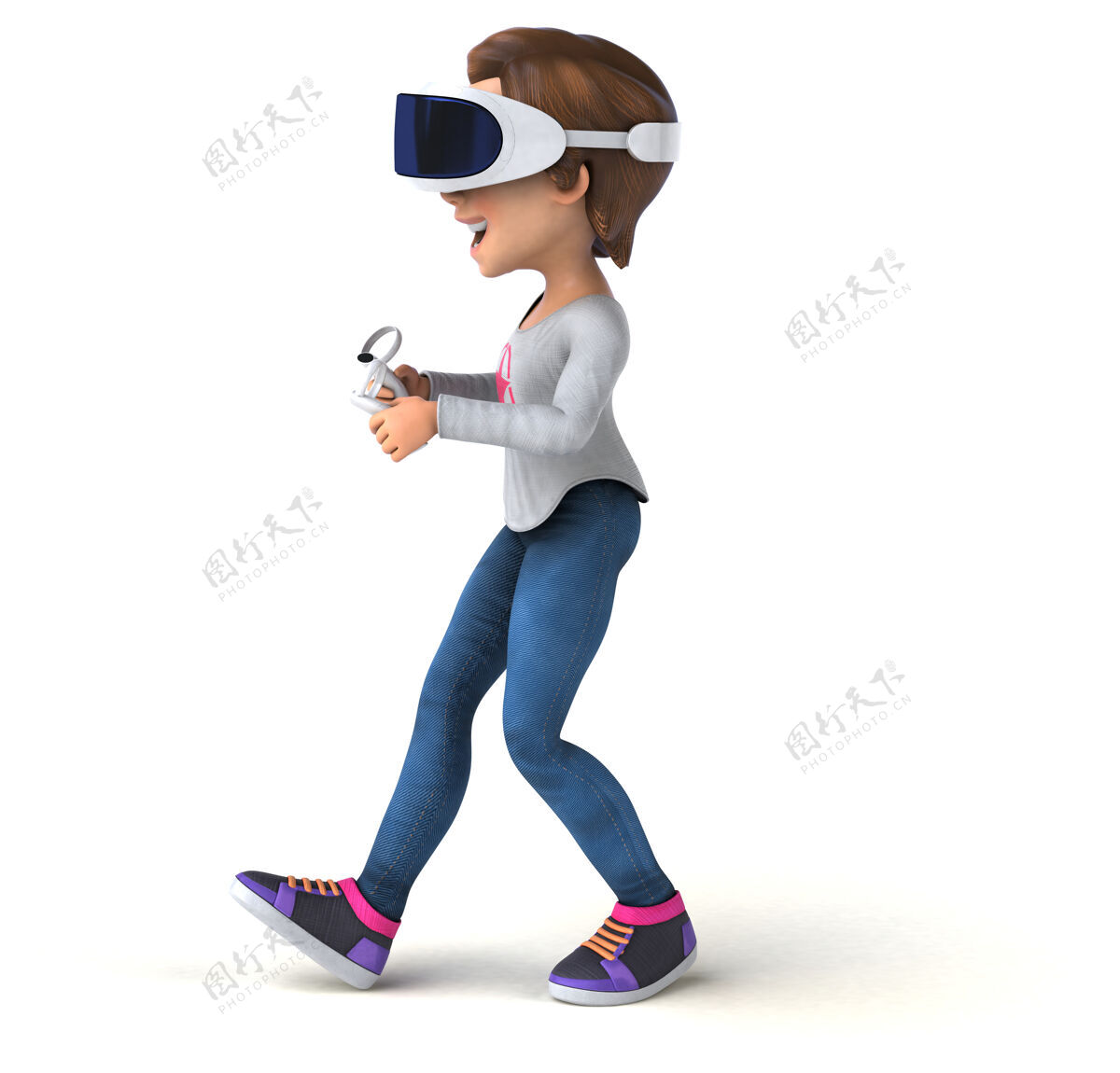 角色一个戴着vr头盔的少女的有趣3d插图头盔电子网络