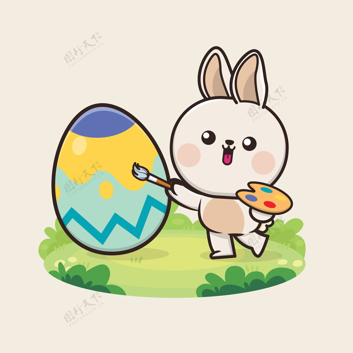 吉祥物复活节快乐的背景与卡瓦伊可爱的兔子兔子插图复活节扁平图形