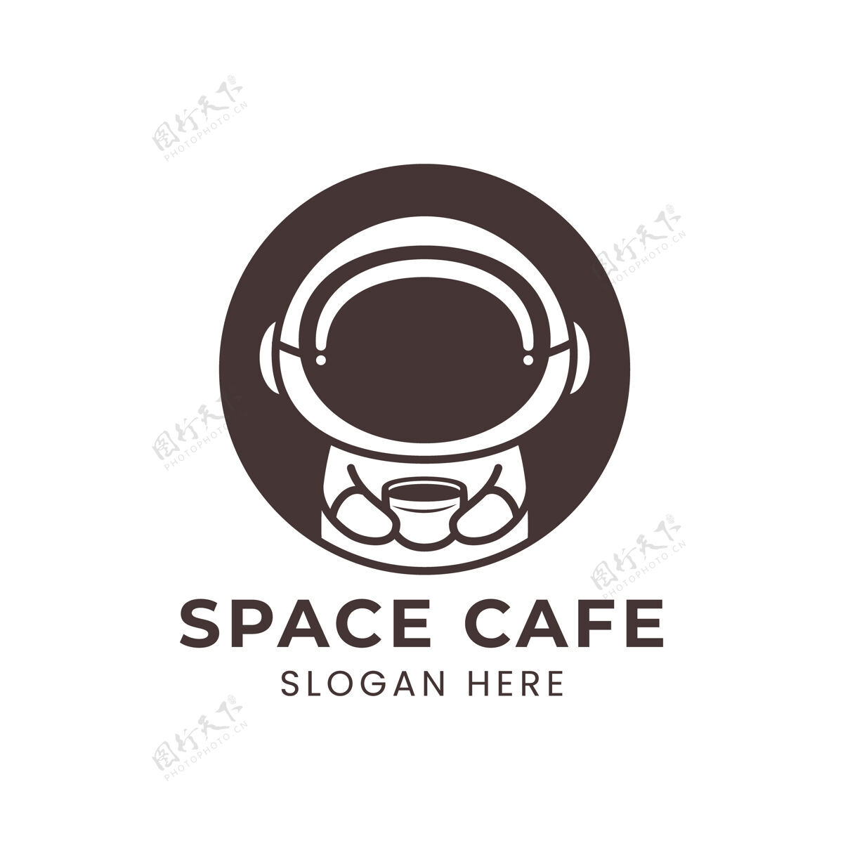 太空太空咖啡馆标志与可爱的宇航员宇航员卡通简单
