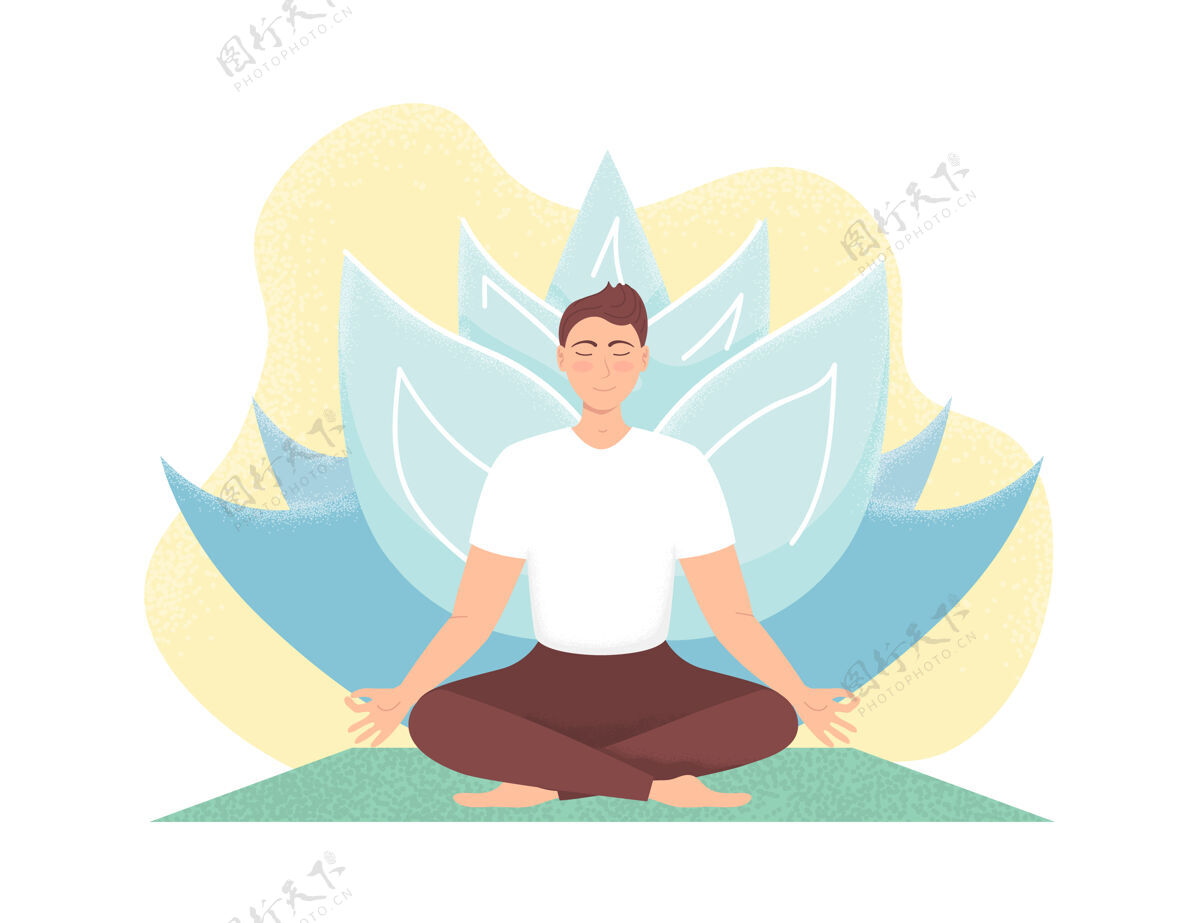 卡通在大自然中冥想的人瑜伽 冥想 放松放松瑜伽姿势