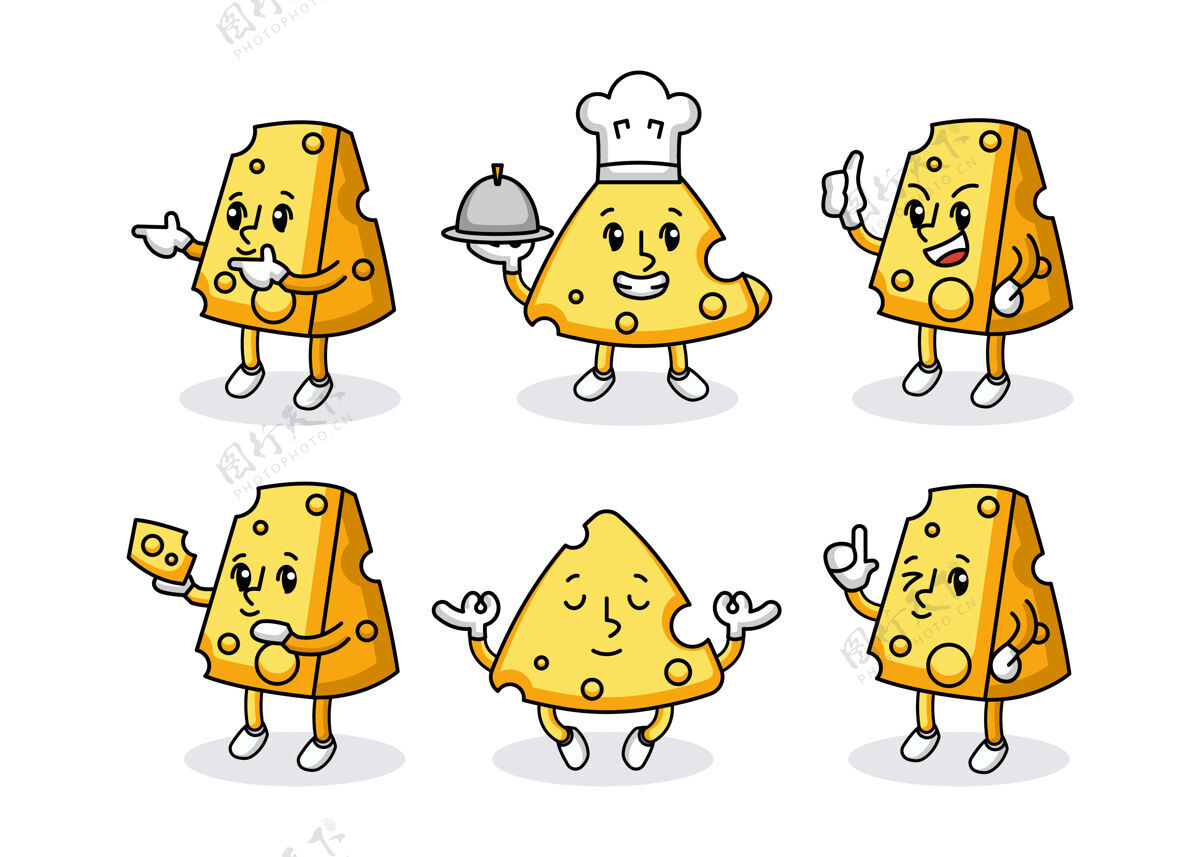 川味一套可爱的奶酪吉祥物设计零食开胃菜卡通