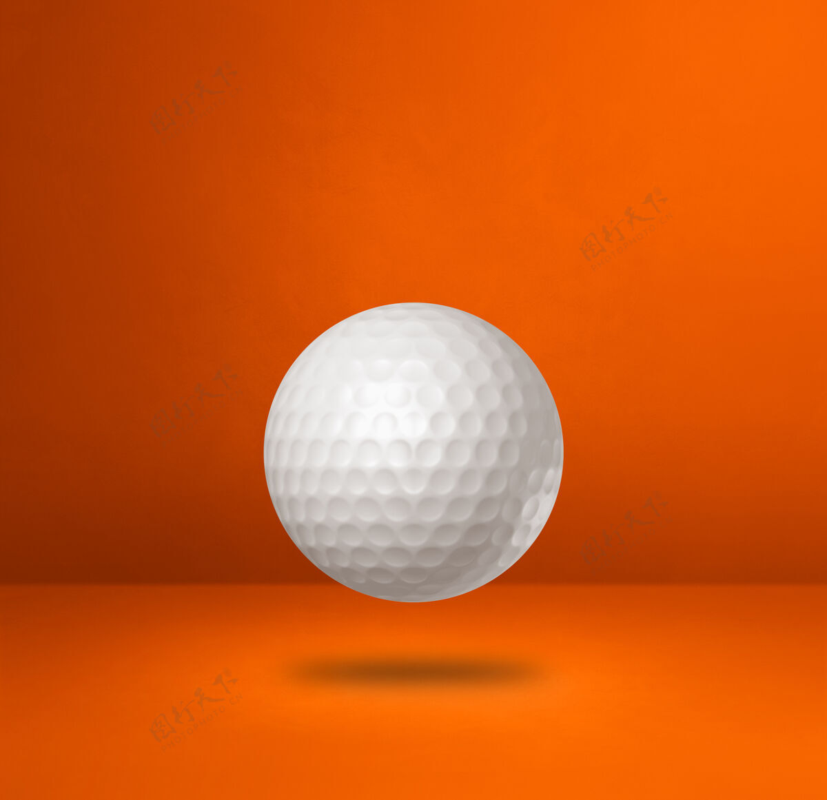 比赛橙色工作室背景上的白色高尔夫球游戏空白空间3d