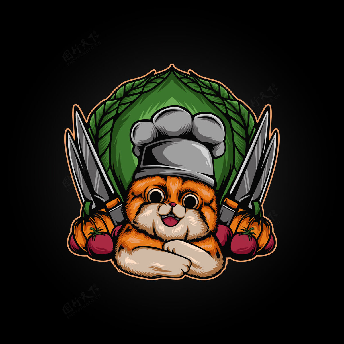 菜刀Chefcat插图番茄卡通动物吉祥物