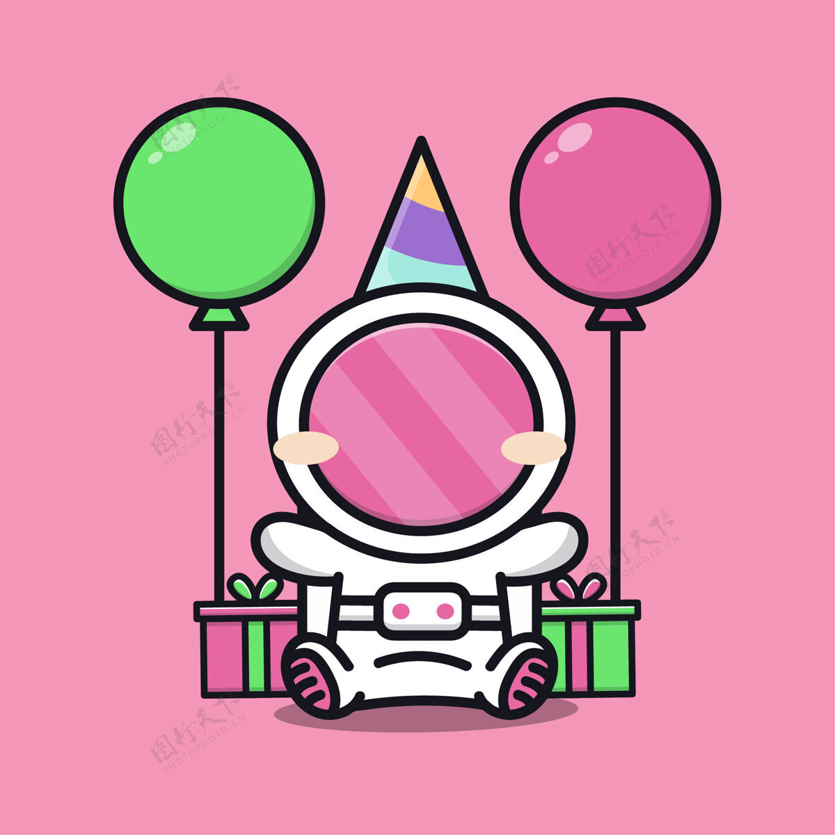 宇航服可爱的宇航员生日派对礼物和气球卡通插图宇航员可爱的男性