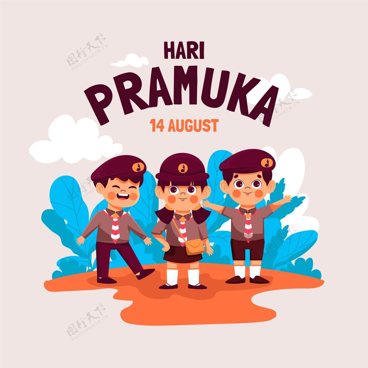庆祝卡通普拉木卡日插画印尼印尼8月14日
