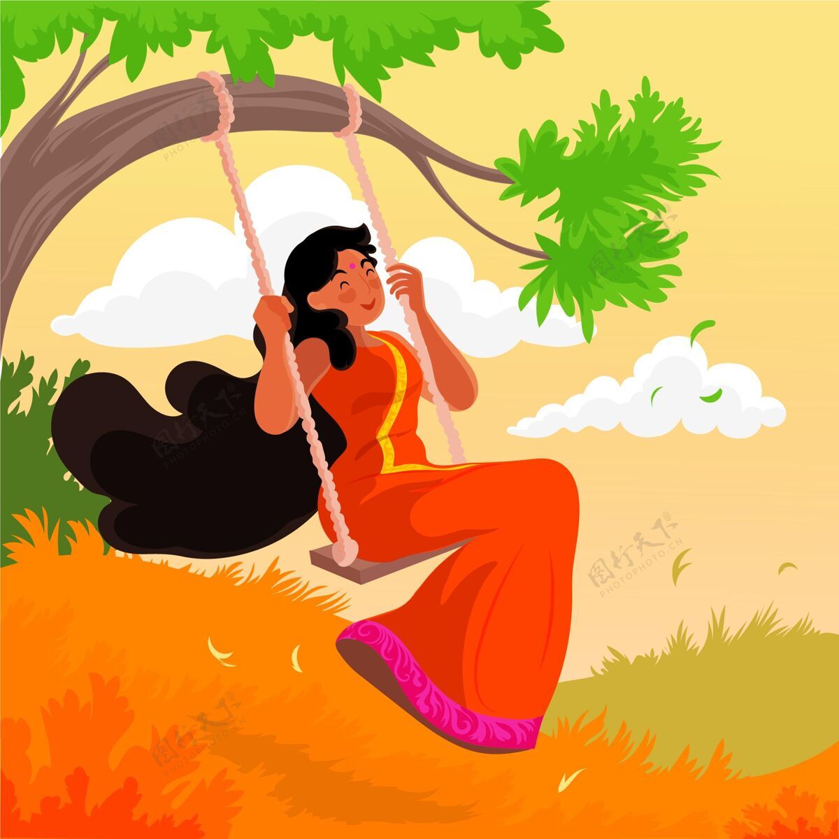 印度教详细的天河节插图提伊节女人女性
