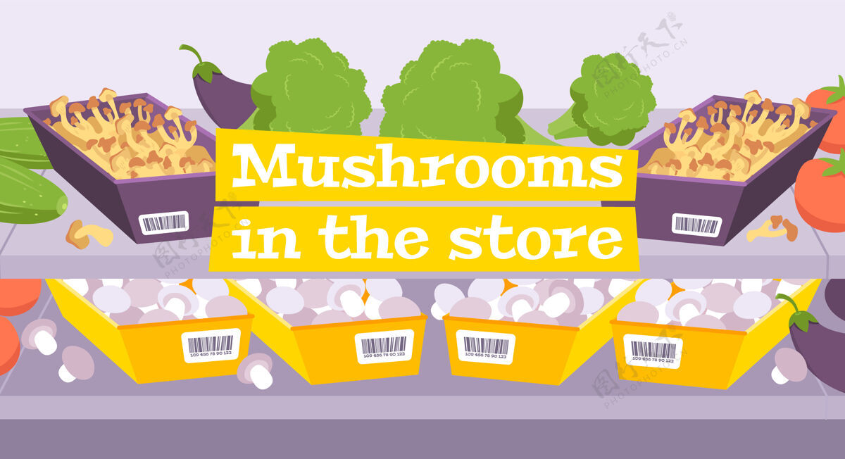 组合蘑菇店组成的商店货架上摆满了蔬菜和蘑菇蘑菇填充平式
