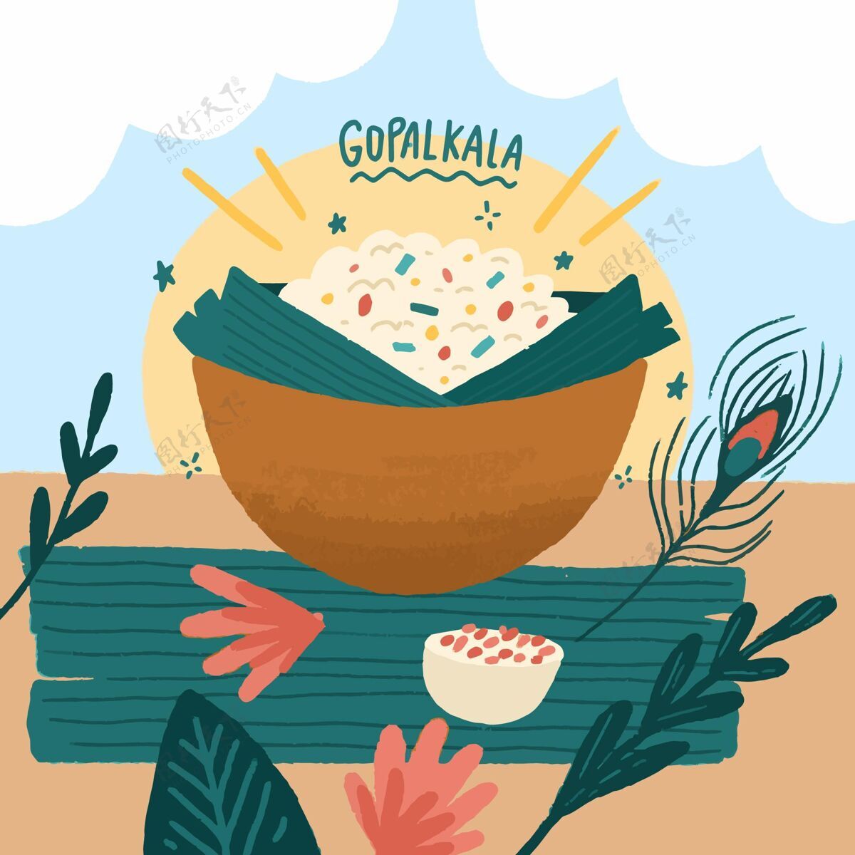 米饭手绘gopalkala插图活动米饭食物