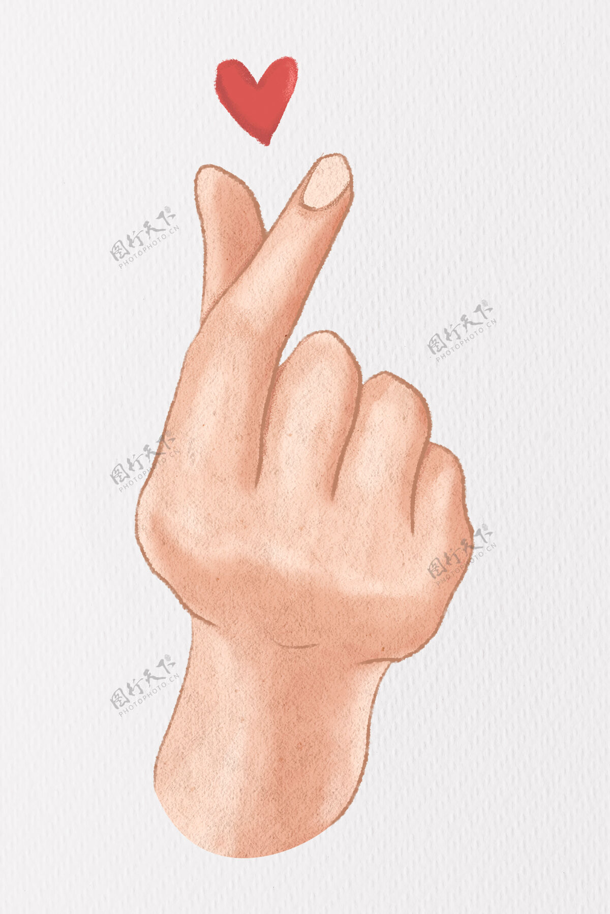 爱的手迷你心形手语可爱的设计元素手绘插图素描手指心五彩缤纷