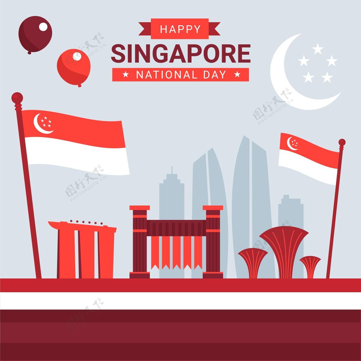 节日平新加坡国庆插画新加坡独立纪念