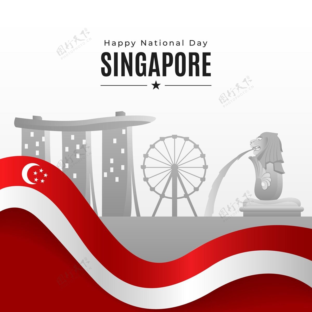 自由新加坡国庆插画爱国独立事件