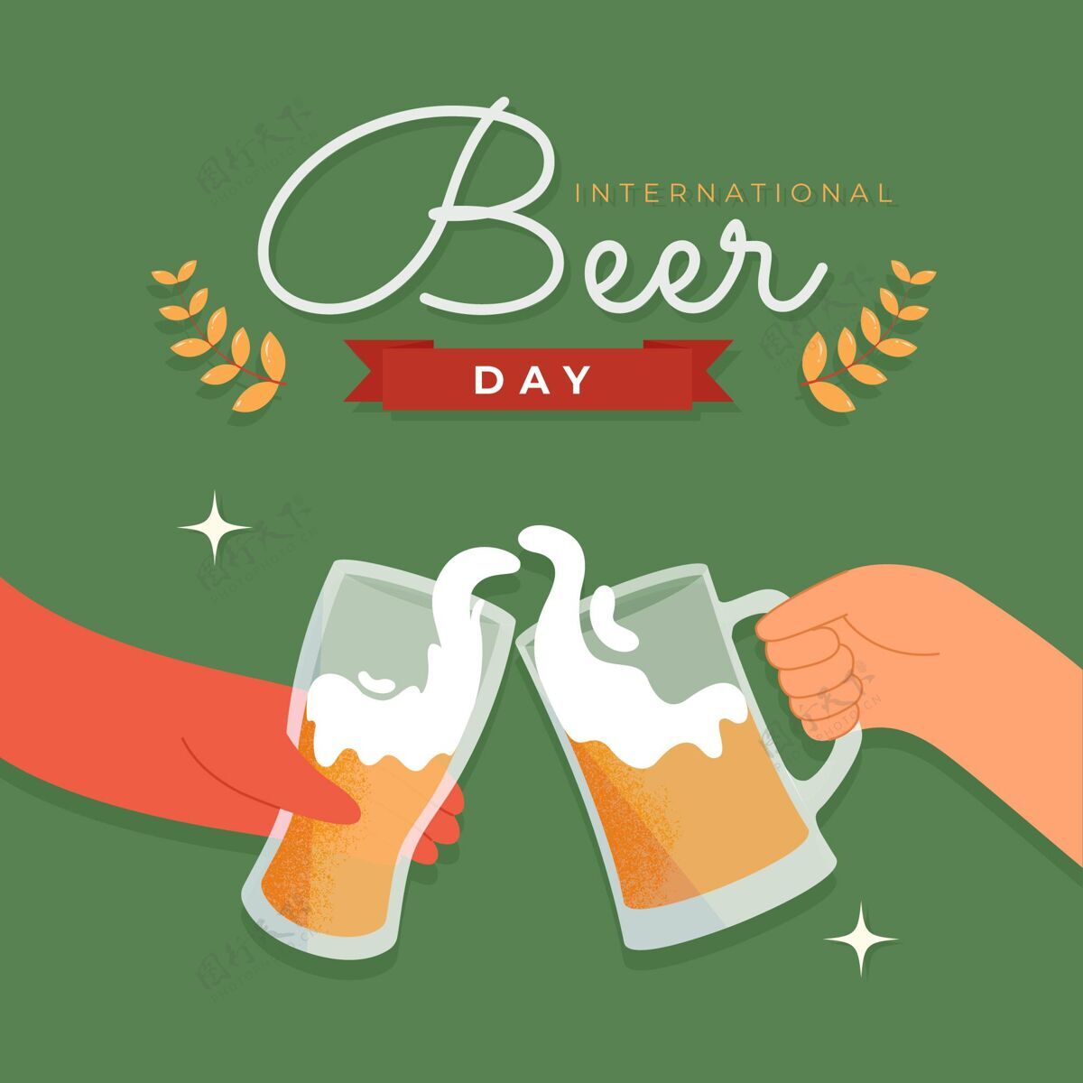 全球手绘国际啤酒日插画活动国际啤酒日