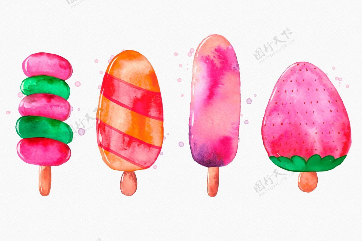 手绘手绘水彩画冰淇淋系列套装美味冰淇淋收藏