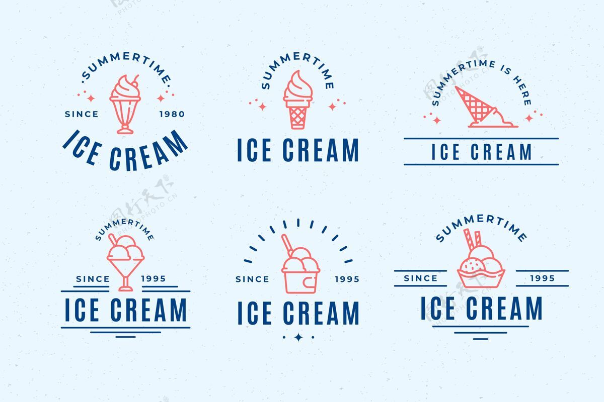 美味线性扁平冰淇淋标签收集标签美味套餐