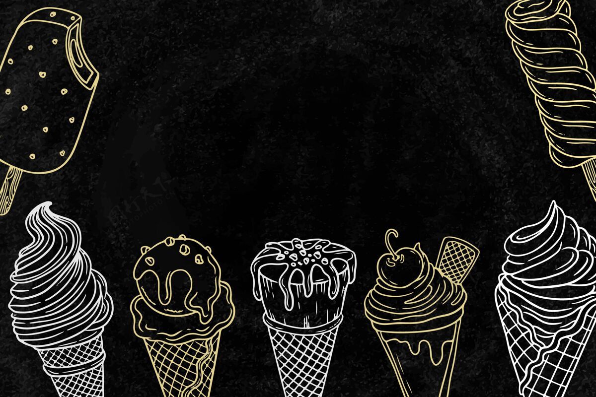 手绘手绘冰淇淋黑板背景黑板背景甜点美味