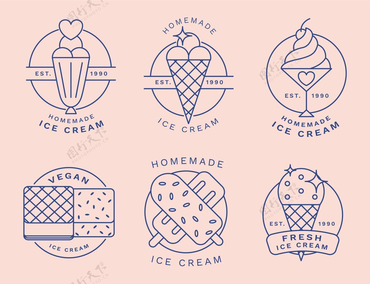 分类线性扁平冰淇淋标签收集收藏小吃标签收藏
