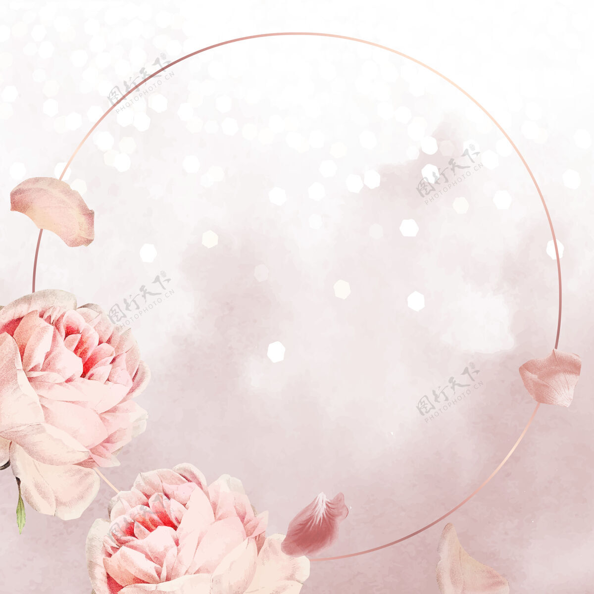 美观圆粉色玫瑰色镜框花卉水彩椭圆形框架