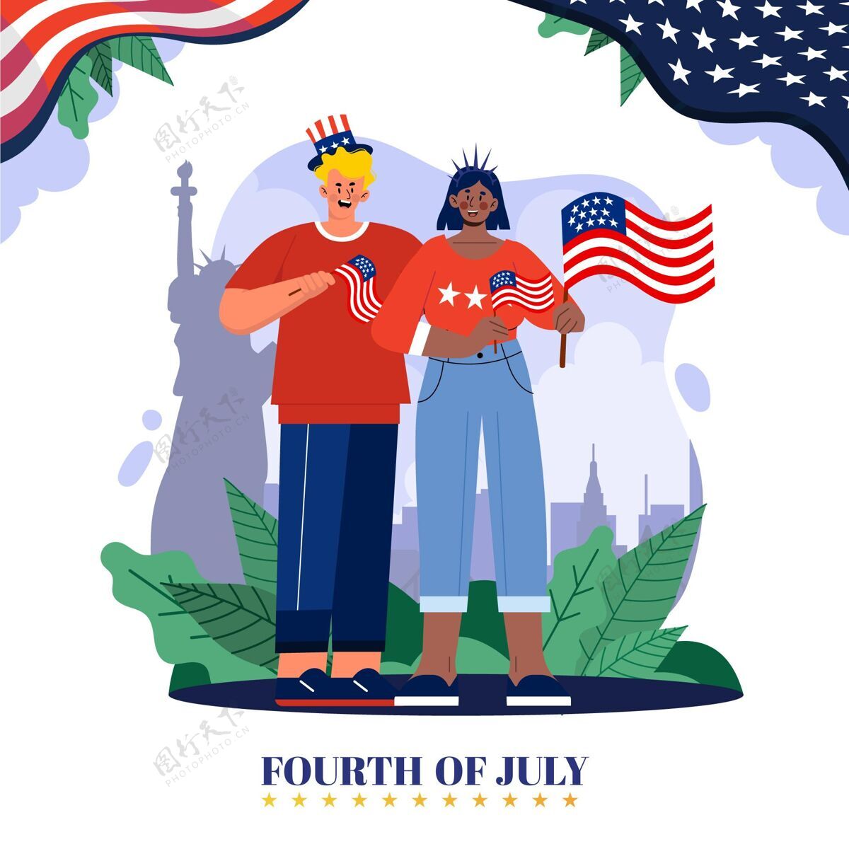 美国详细的七月四日-独立日插图美国详细说明7月4日