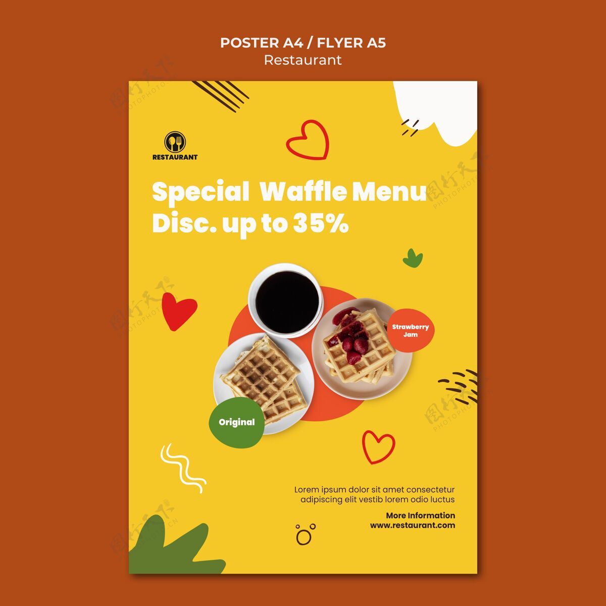 传单特别华夫饼菜单海报模板食物早餐美味