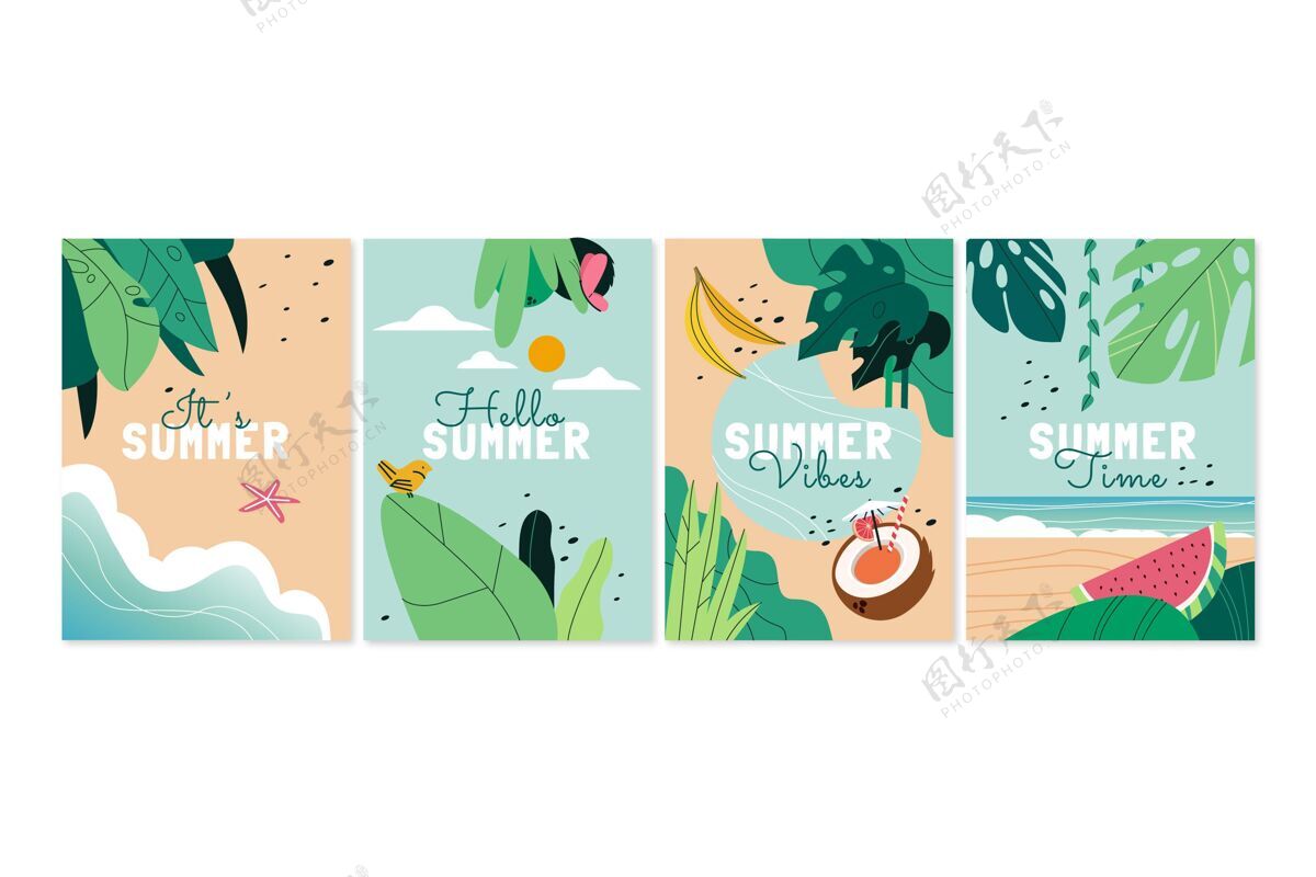 夏季卡片集合手绘夏季卡片系列集合季节集合
