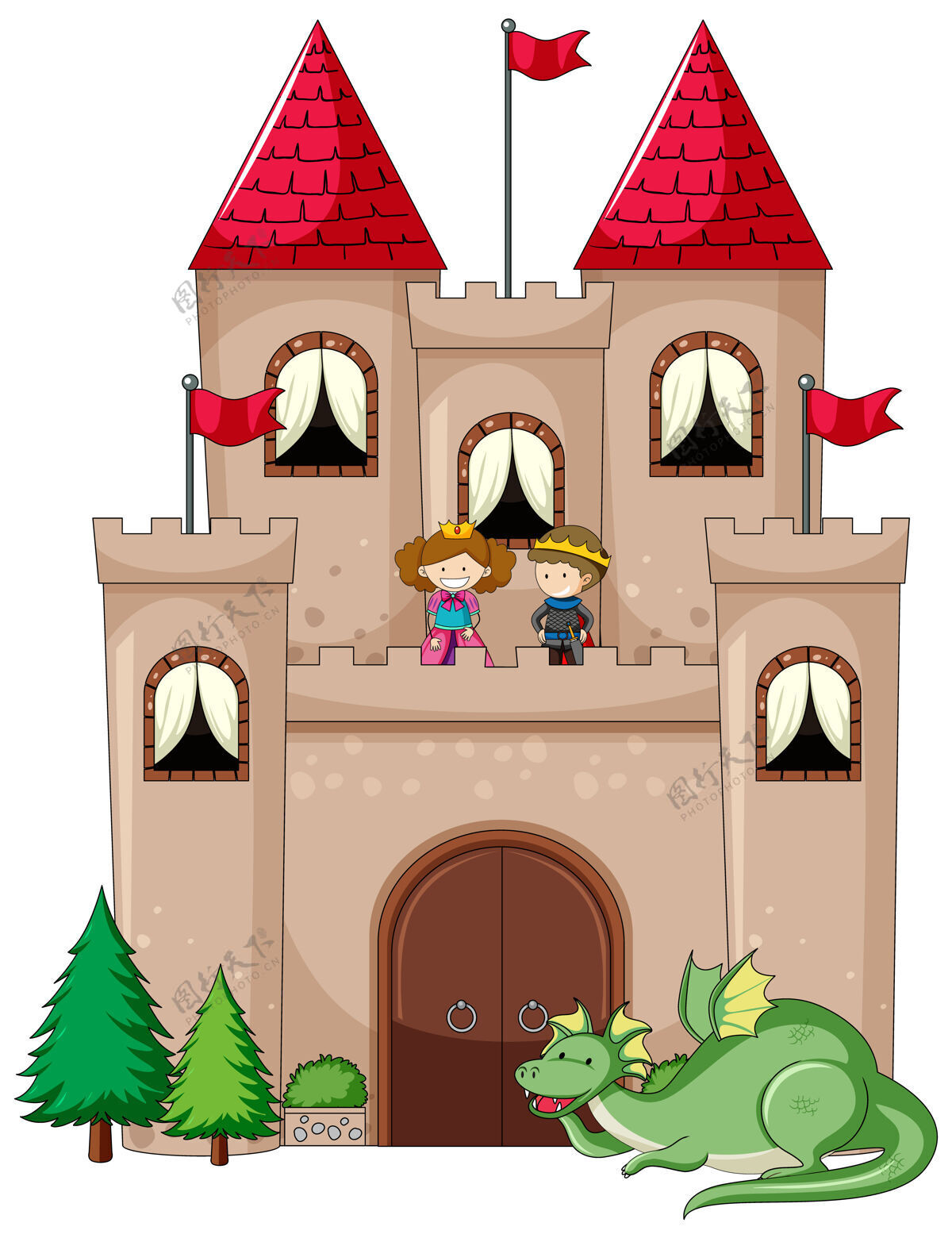 童话简单卡通风格的白色隔离城堡想象堡垒童话